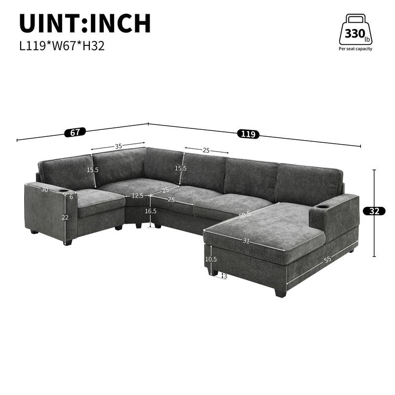 Merax 119*67" U Shaped Chenille Sectional Sofa