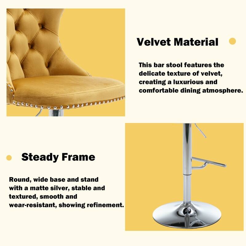 Velvet Upholstered Nailheads Tufted Swivel Bar Stools (Set of 2)