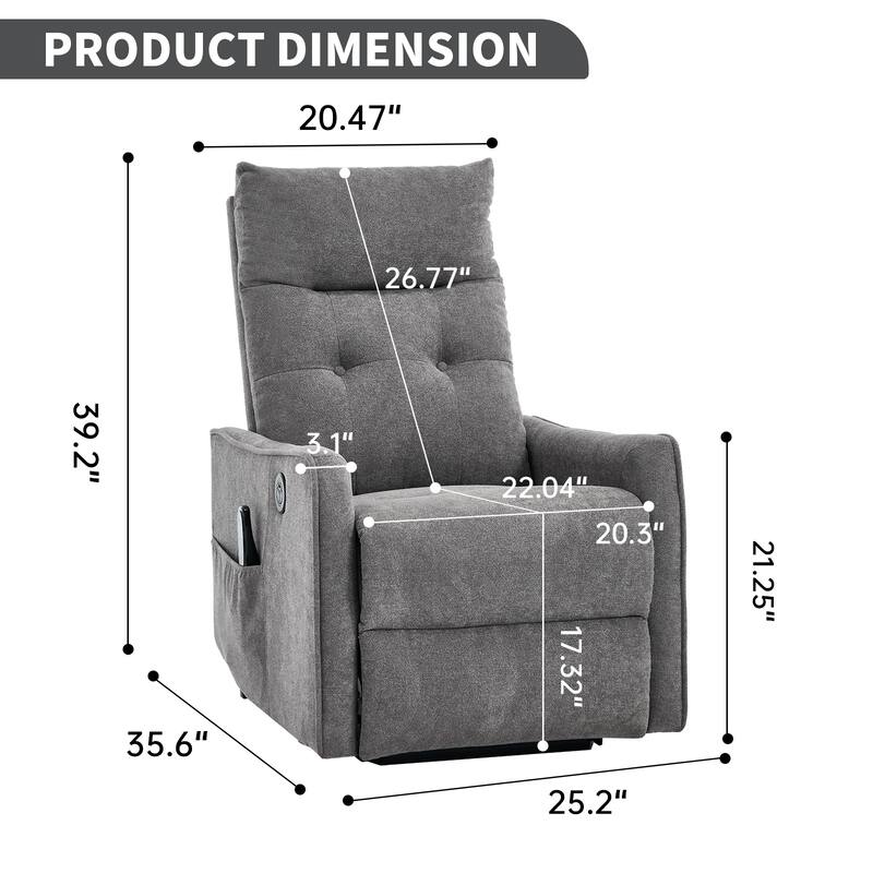 Chenille Power Lift Recliner Chair, Single Motor Heavy Duty Recliner Chair with Massage & Heat, Lounge Sofa Chair with USB Port