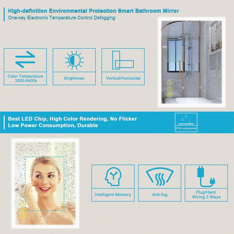 SmartGlow 36x48" Rectangular Dimmable LED Frameless Anti-Fog Bathroom Vanity Mirror - Clear