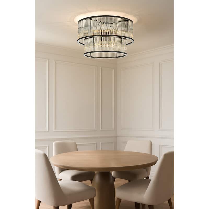 Modern Glam Black / Antique Bronze 4/10-Light Glass Drum Flush Mount Contemporary Ceiling Light For Living Room Entryway