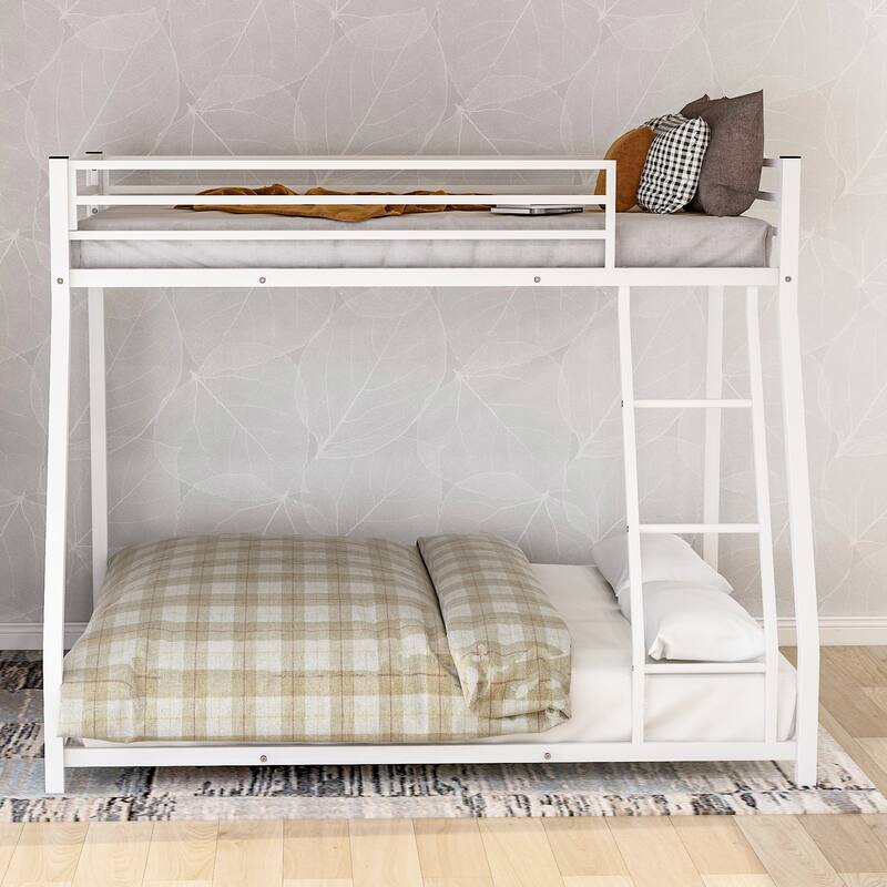Modern Style Twin over Full Metal Low Bunk Bed with Sloping Stairs and