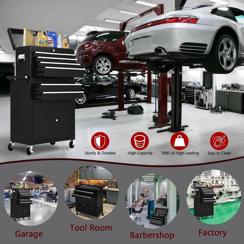 8-Drawer Rolling Tool Chest with Wheels for Workshop Garage - N/A