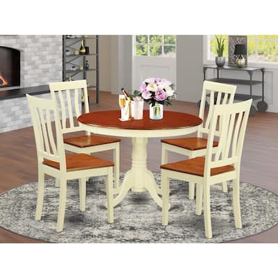 HomeStock 5-Piece Buttermilk and Cherry Finish Solid Wood Top Dining table with 4 Chairs with Lattice Back
