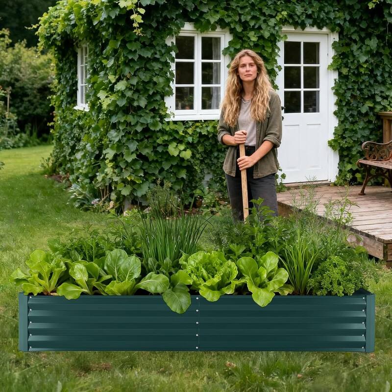 6x3x1 ft Galvanized Raised Garden Bed, Steel Planter Boxes with Zippered Cover Doors