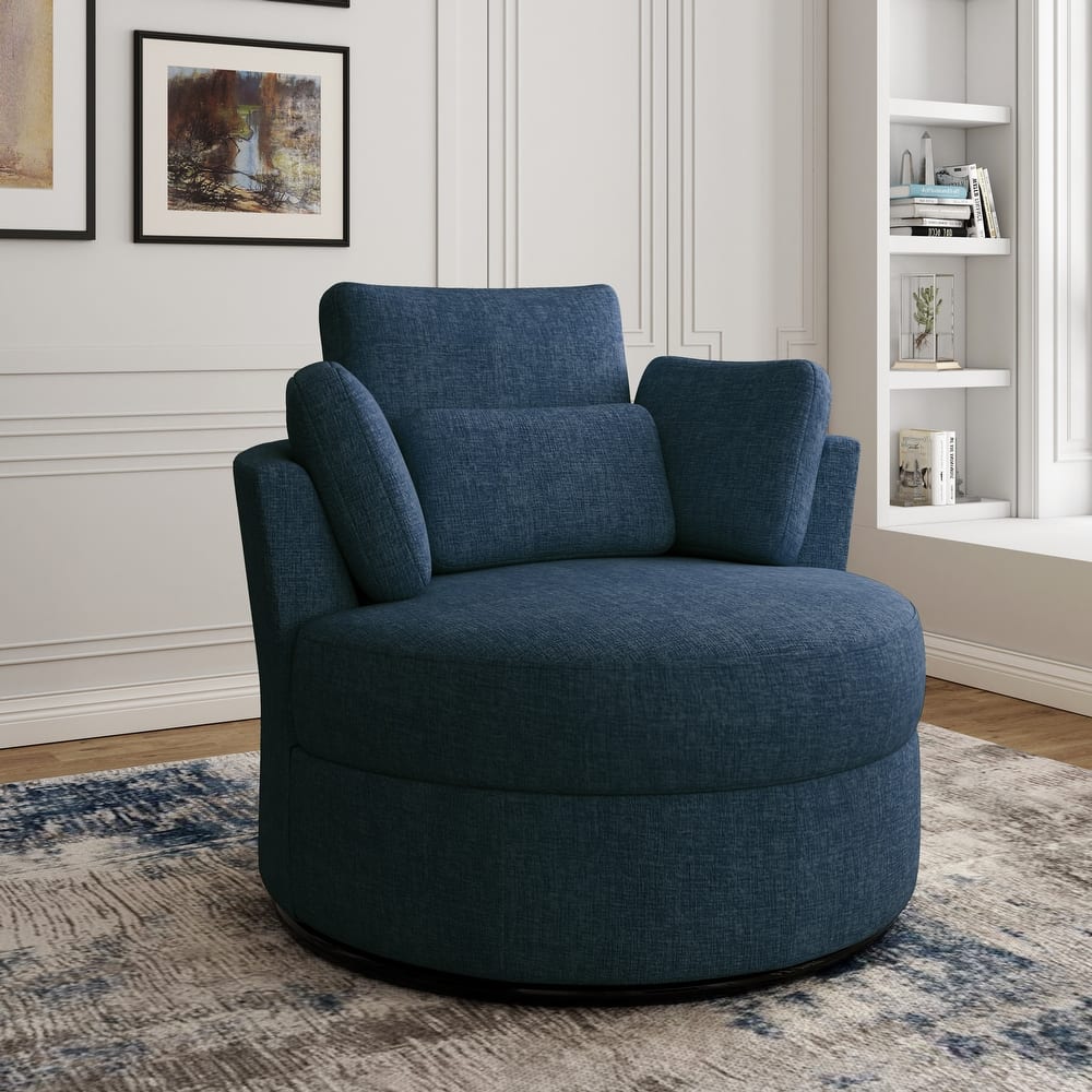 Modern Swivel Barrel Chair, Upholstered Swivel Accent Chair for Living Room