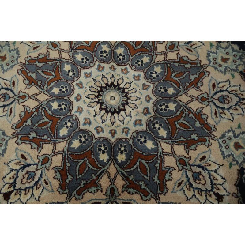 Hand Knotted Oriental 100% Wool Carpet Traditional Floral Navy Blue & Blues Nain Area Rug - 10' 4'' X 8' 0''
