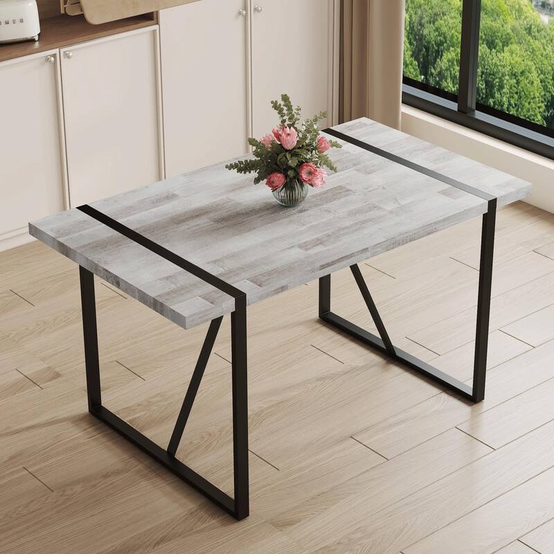Retro-Inspired Minimalist Dining Table – Features a Textured MDF Wood Top and Sleek Black Metal Legs
