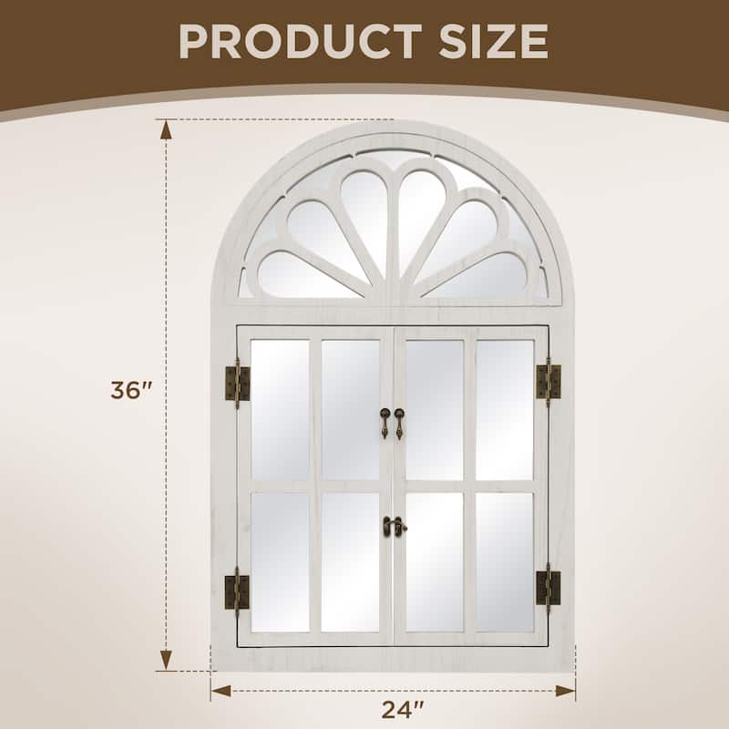 Solid Wood Arched Framed Windowpane Accent Mirror Wall Mirror