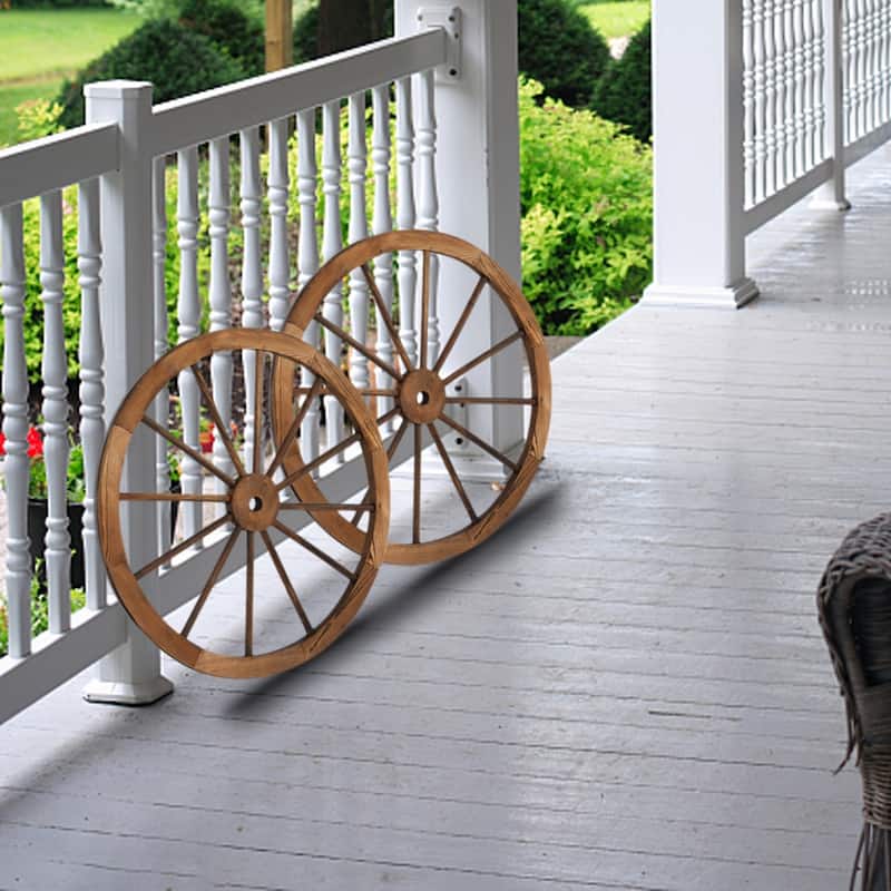 2pcs 30/24-Inch Old Western Style Garden Art Wall Decor Wooden Wagon Wheel