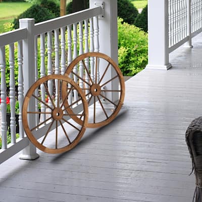 2pcs 30/24-Inch Old Western Style Garden Art Wall Decor Wooden Wagon Wheel
