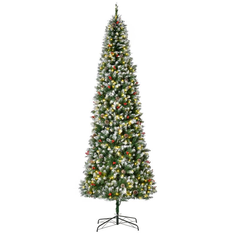 Snow-Flocked Artificial Christmas Tree with LED Lights, Pine Cones & Red Berries, 6ft, 7.5ft, 9ft