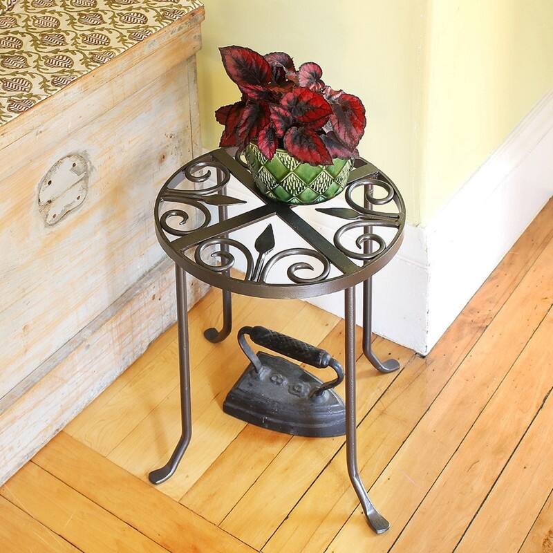 Achla Designs Round Trivet Plant Stand, 14 Inch Tall, Graphite Powder Coat Finish