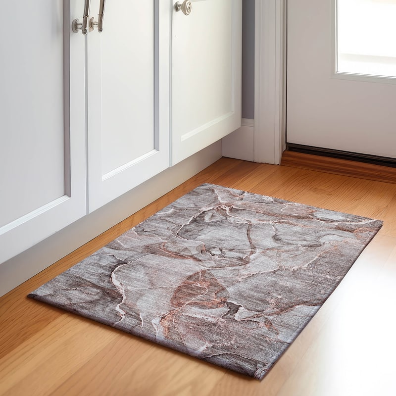 Premium Washable Super Soft Abstract Contemporary Mayfield Rug - Gray - 1' 8" x 2' 6"