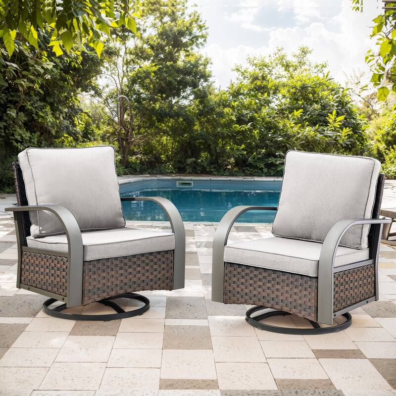 2 Pieces Outdoor Swivel Rocking Chairs - Grey - Beige