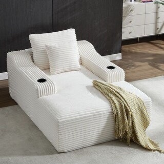 67" Corduroy Chaise Lounge Chair, Oversized Convertible Sofa Bed with 2 ...