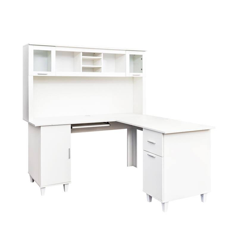 Home Office Computer Desk with Storage Shelves, Drawer, and Cabinets