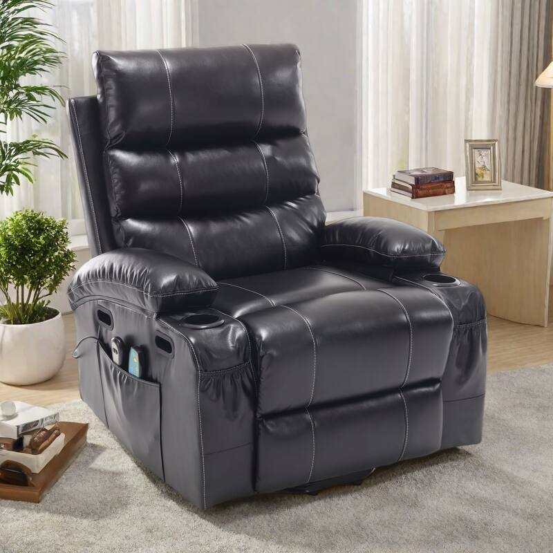 Power Lift Recliner with 4-Way Vibration Massage and Heating - 5 Modes, 2 Intensity Levels, 3 Timer Settings - Black