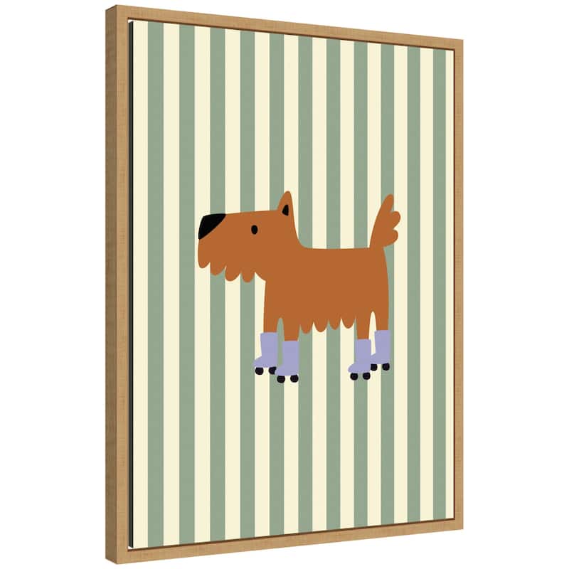 Kate and Laurel Skating Dog by Laura Moss Framed Canvas Wall Art Print - 18x24