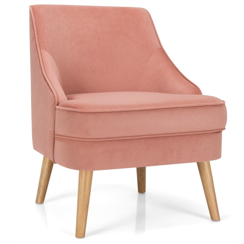 Velvet Upholstered Accent Chair with Rubber Wood Legs - 27" x 25" x 30" (L x W x H) - Pink