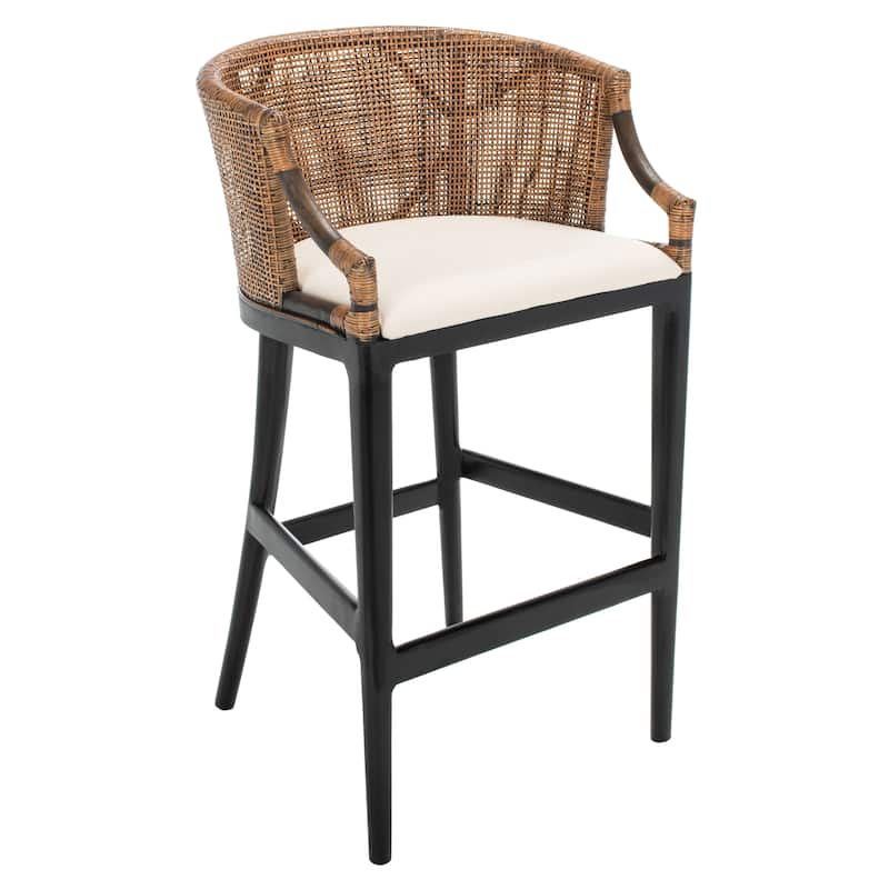 SAFAVIEH Brando Solid Wood Rattan 30-inch Seat Height Bar Stool (Fully Assembled) - 22.3" W x 20.5" L x 39" H
