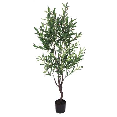 4.5ft Artificial Olive Tree Plant in Black Pot - 54" H x 30" W x 30" DP