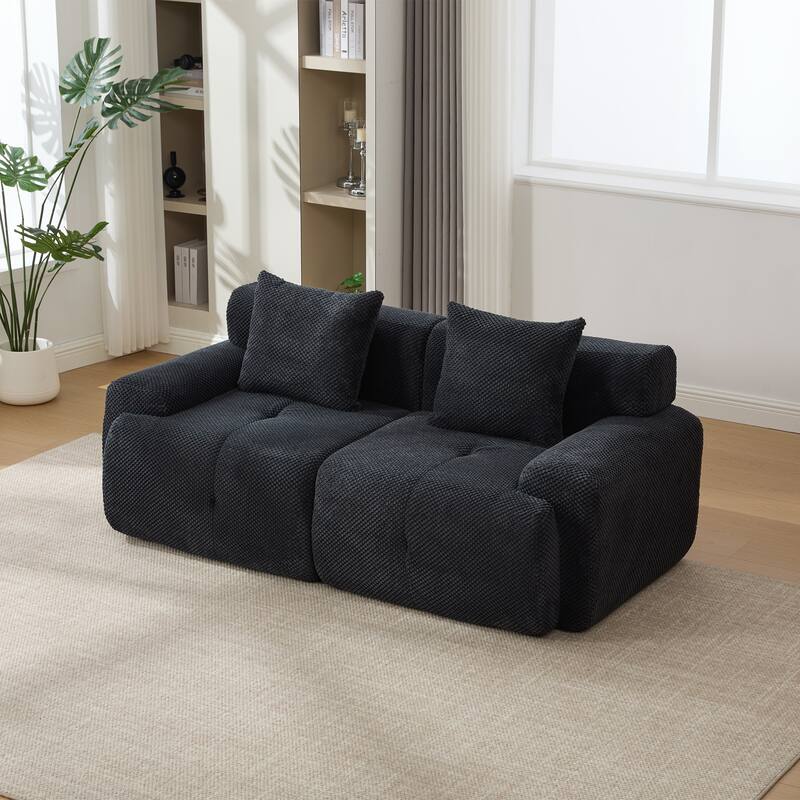 73.2"W Modern Upholstered Loveseat Sofa with 2 Pillows,Fluffy Compressed Sofa, No assembly required