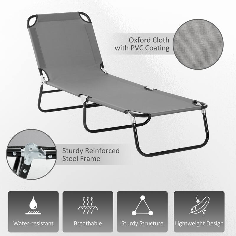 Outsunny 2 Piece Folding Chaise Lounge Pool Chairs, Outdoor Sun Tanning Chairs With 5-Level Reclining Back, Steel Frame - DARK GREY