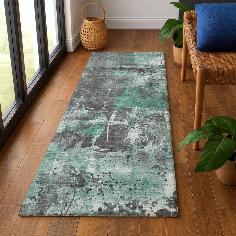 Premium Washable Super Soft Abstract Modern Mayfield Rug - 2'3" x 7'6" - Green