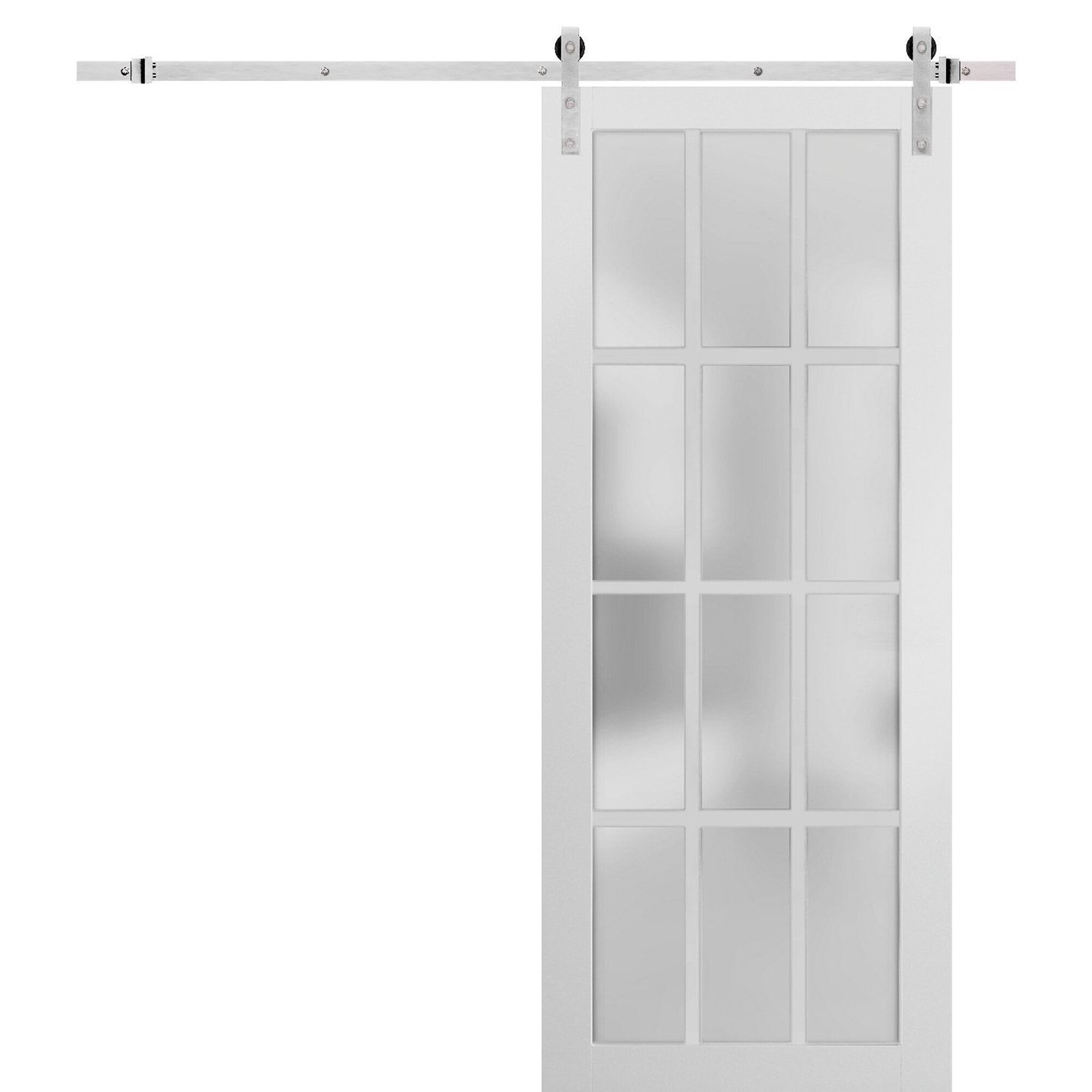 Unknown1 12 Frosted Glass Solid Wooden Barn Door in Matte White Finish with Stainless Steel Hardware 30 X 84 Sliding Wood Includes 