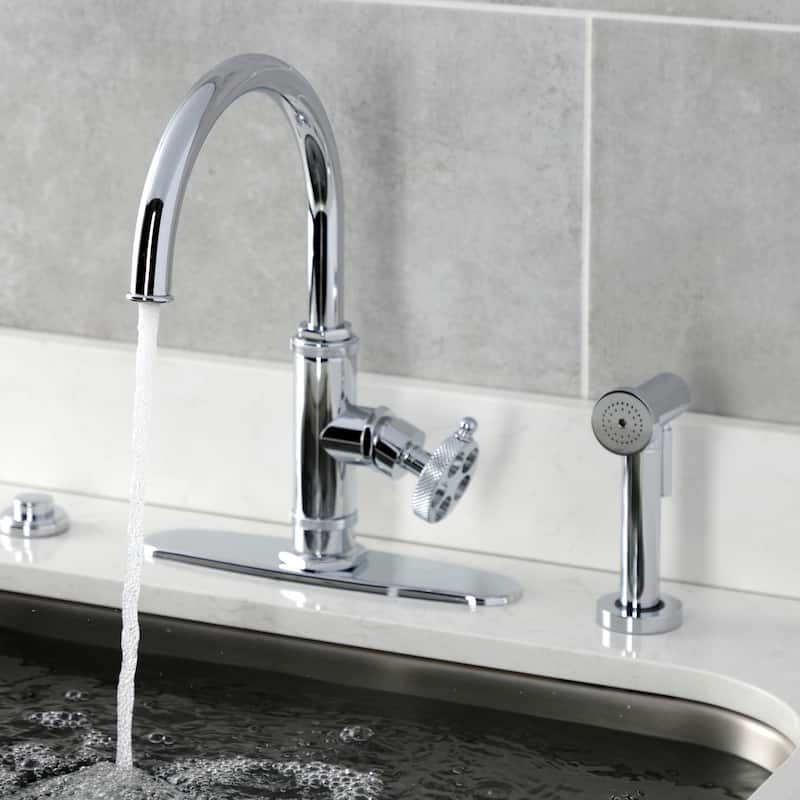 Kingston Brass Webb Single-Handle 1-Hole Deck Mount Kitchen Faucet with Knurled Handle and Brass Side Sprayer
