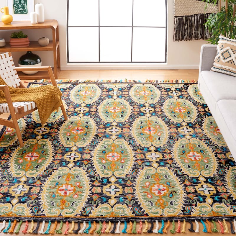 SAFAVIEH Handmade Blossom Hellevi Modern Floral Wool Rug - 5' x 8' - Charcoal/Gold