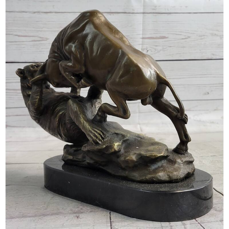 Stock Market Bull Vs Bear Bronze Sculpture Marble Base Statue Decor Gift Signed Original Art