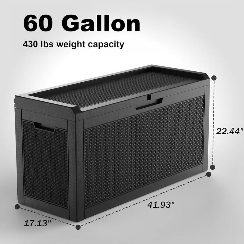 60-gallon outdoor storage resin deck case, weather-resistant and lockable (black)
