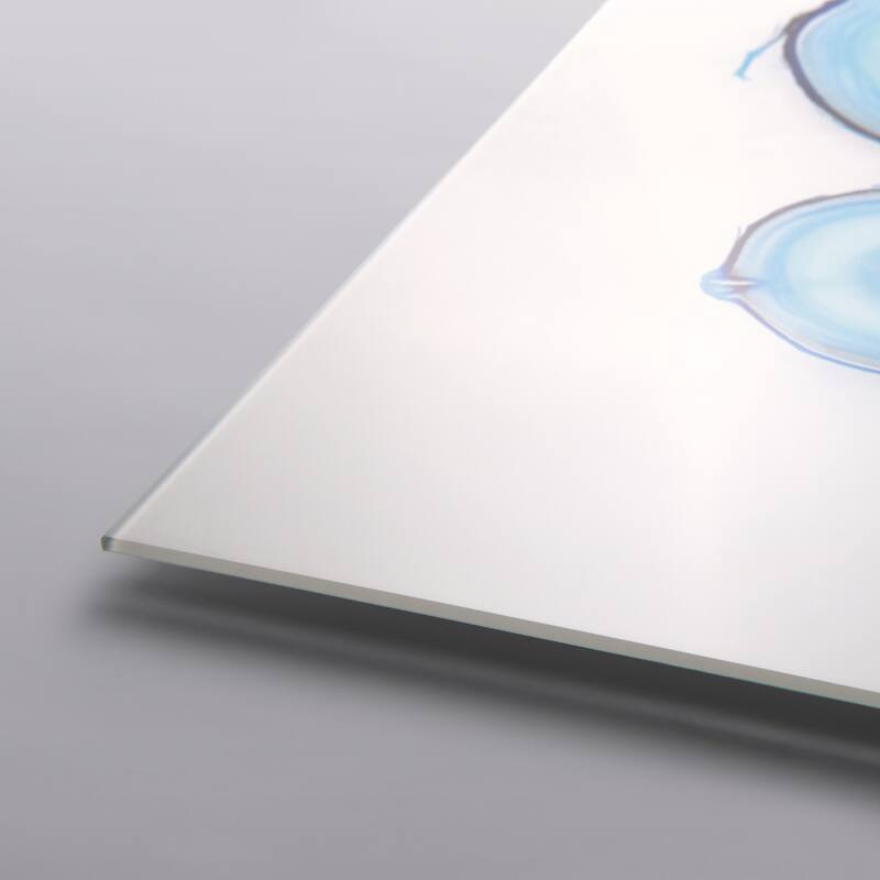 "Mineral Rings II" Abstract Wall Art on Frameless Free Floating Tempered Glass Panel - Blue