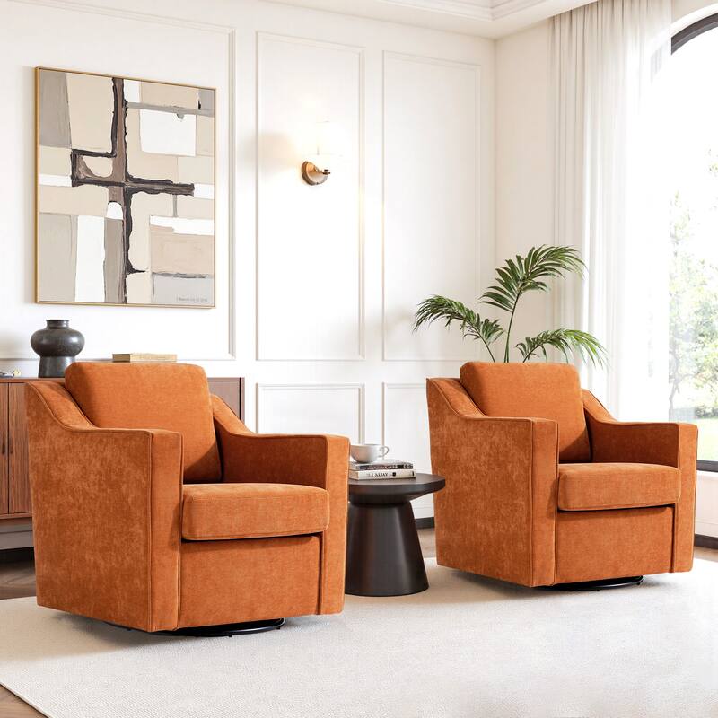 Modern Swivel Upholstered Armchair Accent chair Set of 2 - CHENILLE ORANGE