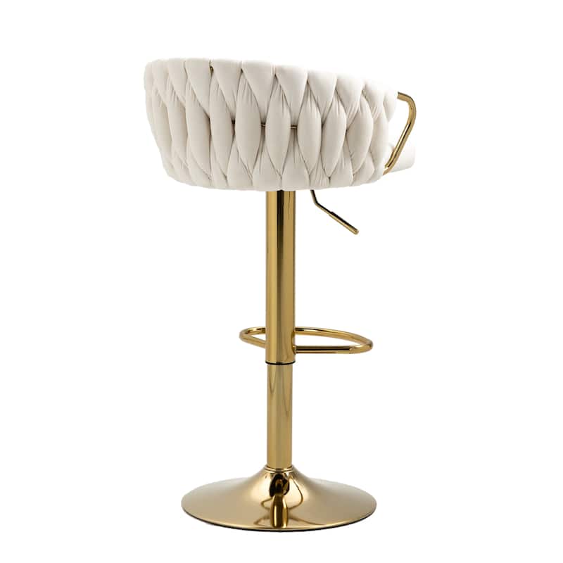 Set of 4 Bar Stool Adjustable Height Swivel Velvet Woven