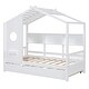 preview thumbnail 44 of 50, Pine Wood House Bed with Trundle Bed, Bookcase Bed with Storage Shlef & Roof, Semi-enclosed Design, for Kids Girls Boys