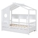 preview thumbnail 4 of 28, Wooden House Bed with Trundle Bed, Storage Shelf, Platform Bed Frame with Pitched Roof for Kids Teens Adults