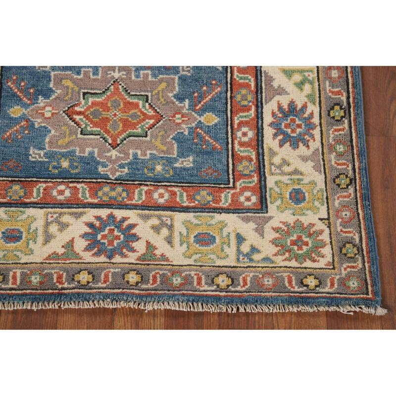 Blue Traditional Kazak Oriental Foyer Rug Hand-Knotted Wool Carpet - 2'8" x 4'3"
