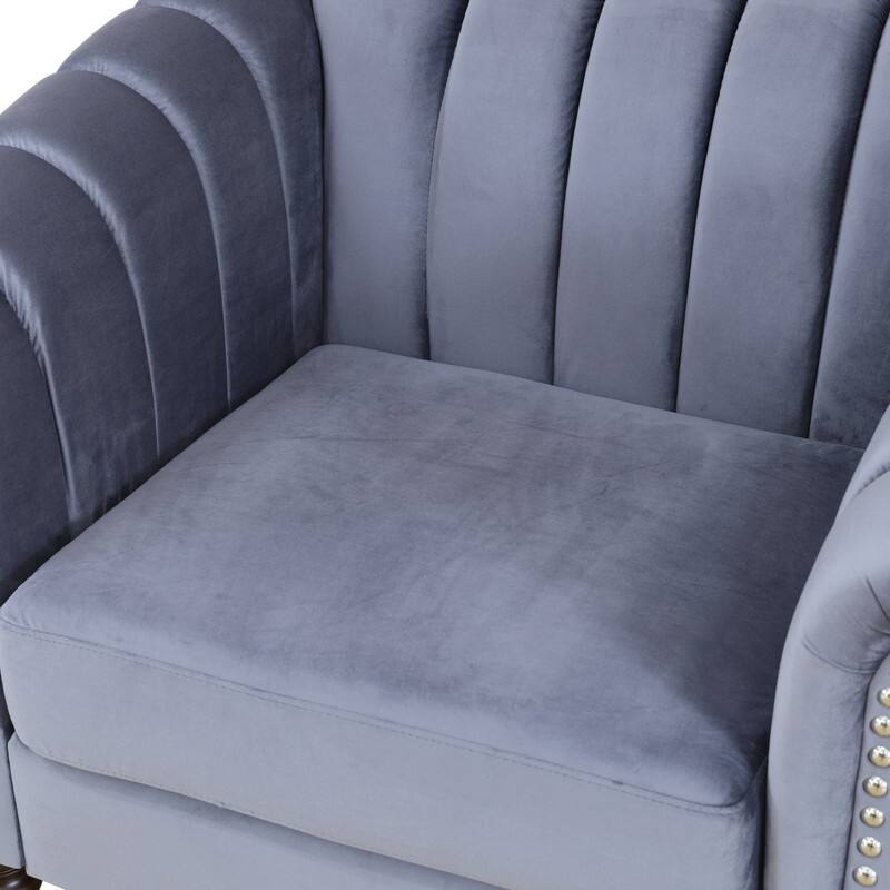 Modern Upholstered Single Sofa with Ergonomic Back & Solid Wood Legs