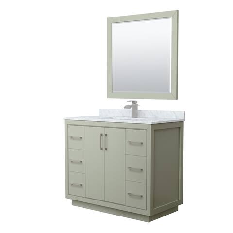 Icon Single Vanity Set, White Carrara Marble Top, 34-Inch Mirror