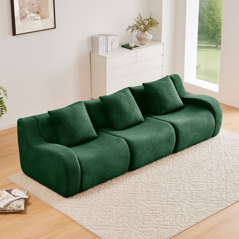Roomfitters 3-Seat Teddy Fabric Boneless Sofa, No Assembly Streamlined Couch with 32D Sponge
