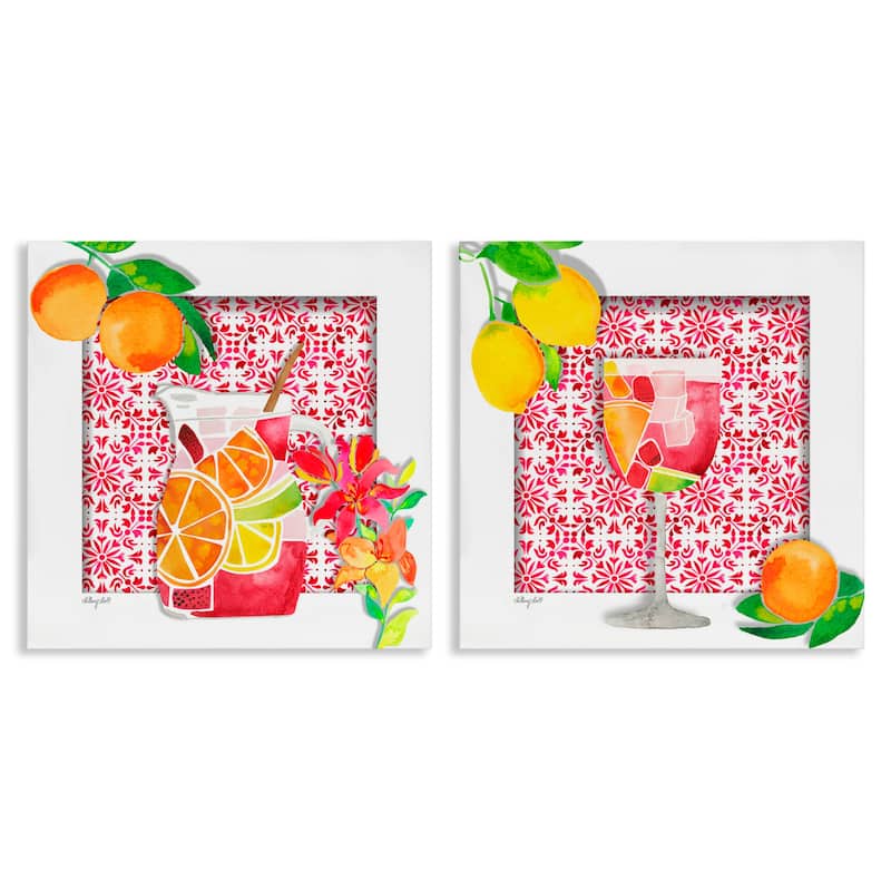 Stupell Sangria Pitcher & Glass Canvas Wall Art Design By Hillary Holt (Set of 2) - 17 x 17