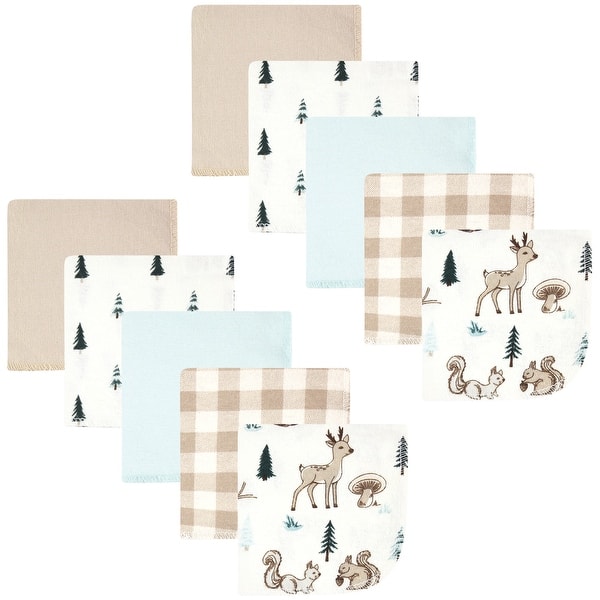 slide 1 of 1, Hudson Baby Infant Boy Flannel Washcloths, Boy Woodland Pals 10Pk, One Size - Boy Woodland Pals 10Pk - One Size One Size - Boy Woodland Pals 10Pk