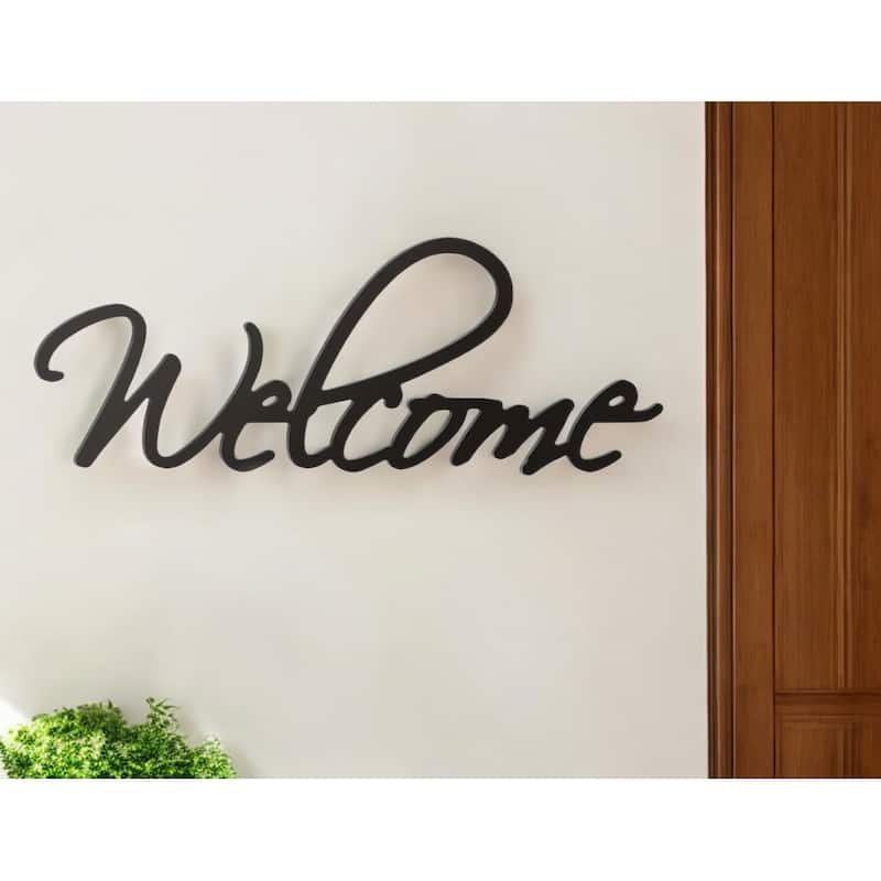 HomeRoots 10" X 27" Black Welcome Wall Decor - Black - 27 in. x 10.25 in.  x 0.75 in.