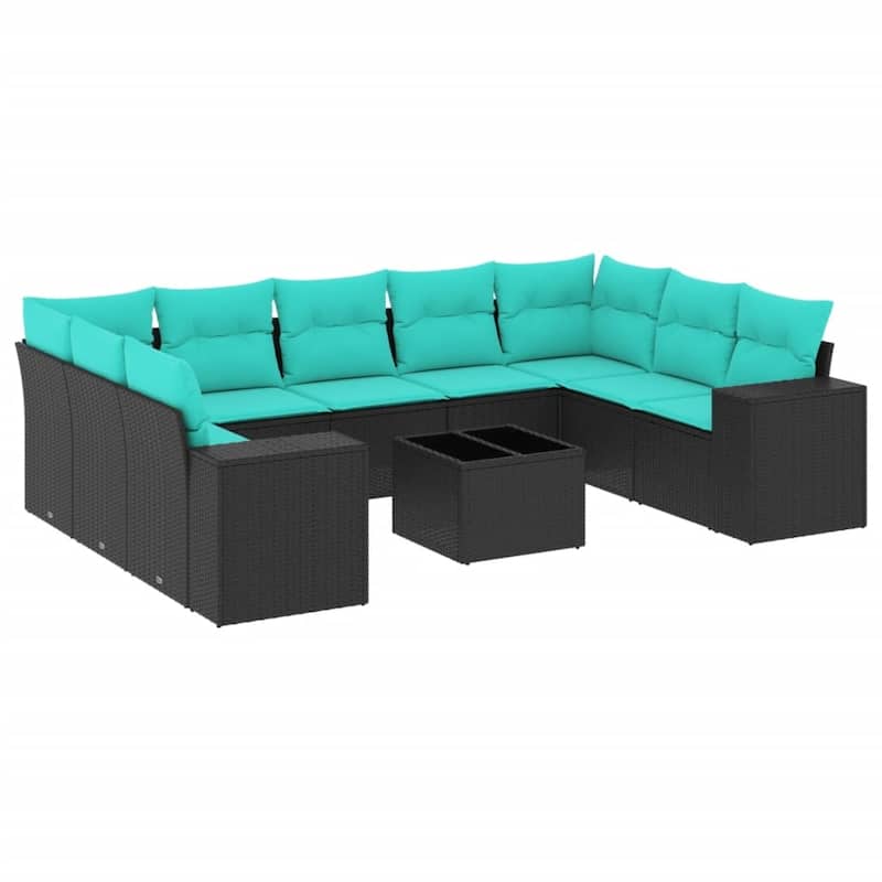 vidaXL 9 Piece Patio Sofa Set with Cushions Black Poly Rattan