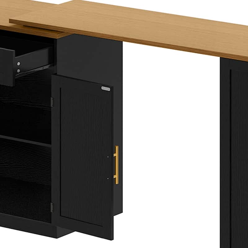 Moasis Rolling Kitchen Islands Cart with Extendable Dining Table and 2 Stool & Trash Cabinet
