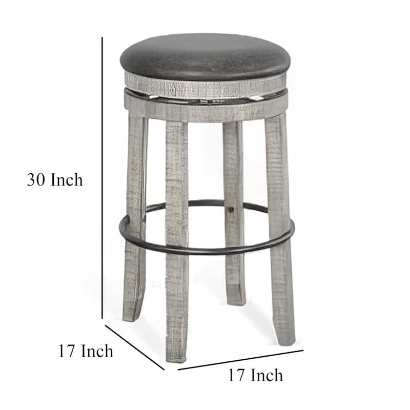 Zeka Swivel Barstool Set of 2, Gray Faux Leather and Mahogany Wood