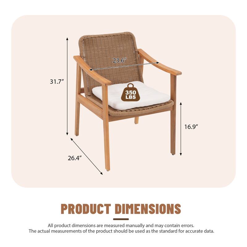 Outdoor Farmhouse Rattan Dining Chairs in Solid Acacia Wood Armchairs Weaving PE wicker Weather-resistant